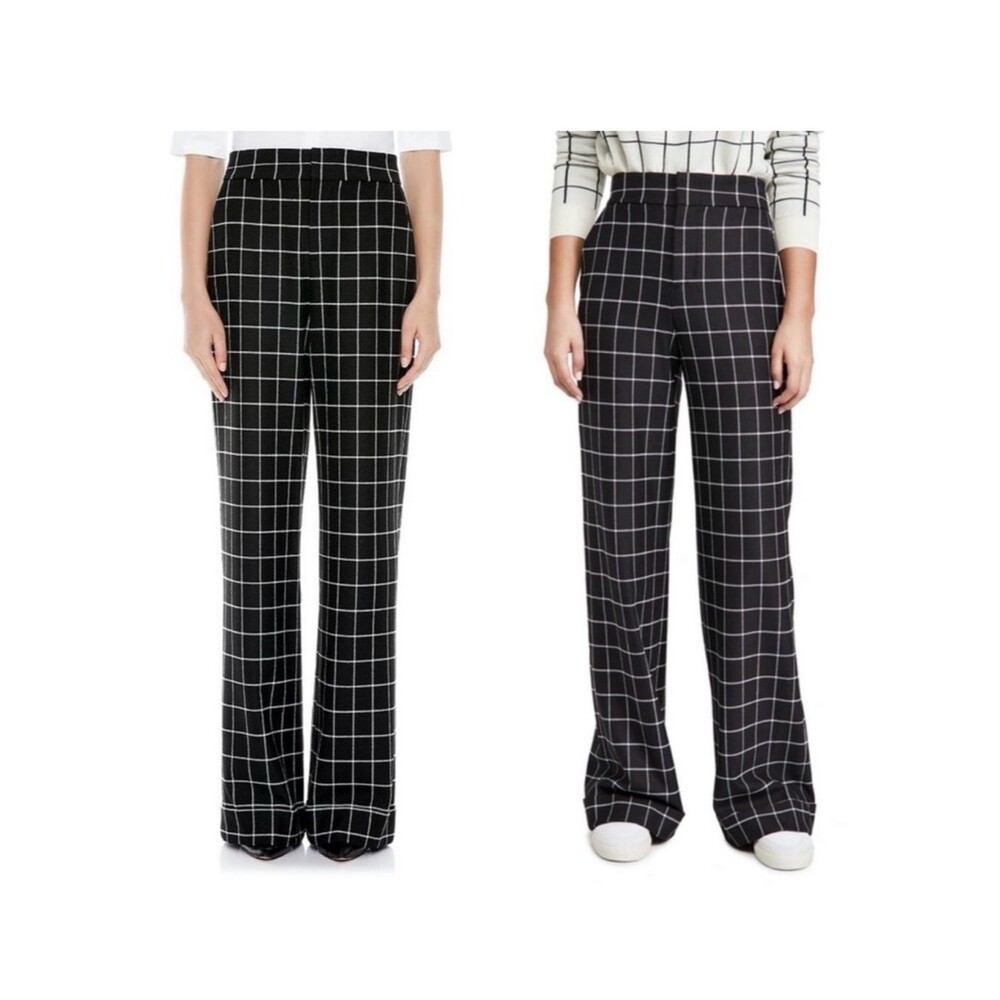 Alice + Olivia Dylan Wide Leg high waist Windowpane Trousers Pants Sz 0
